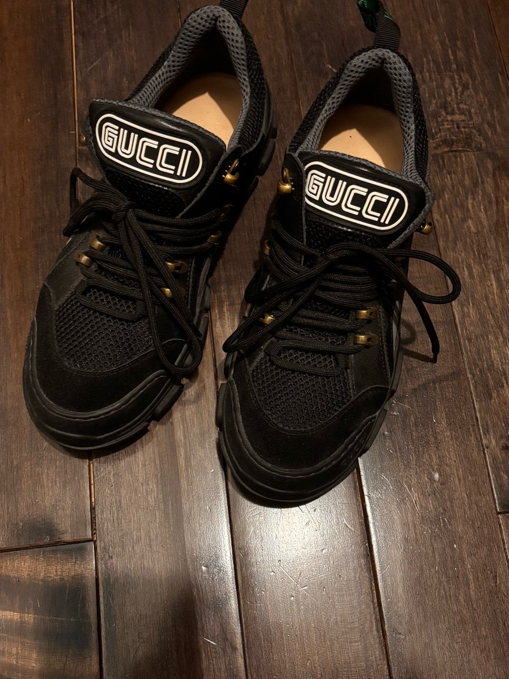 Gucci Black and Gold Men's Lace-Up Sneakers